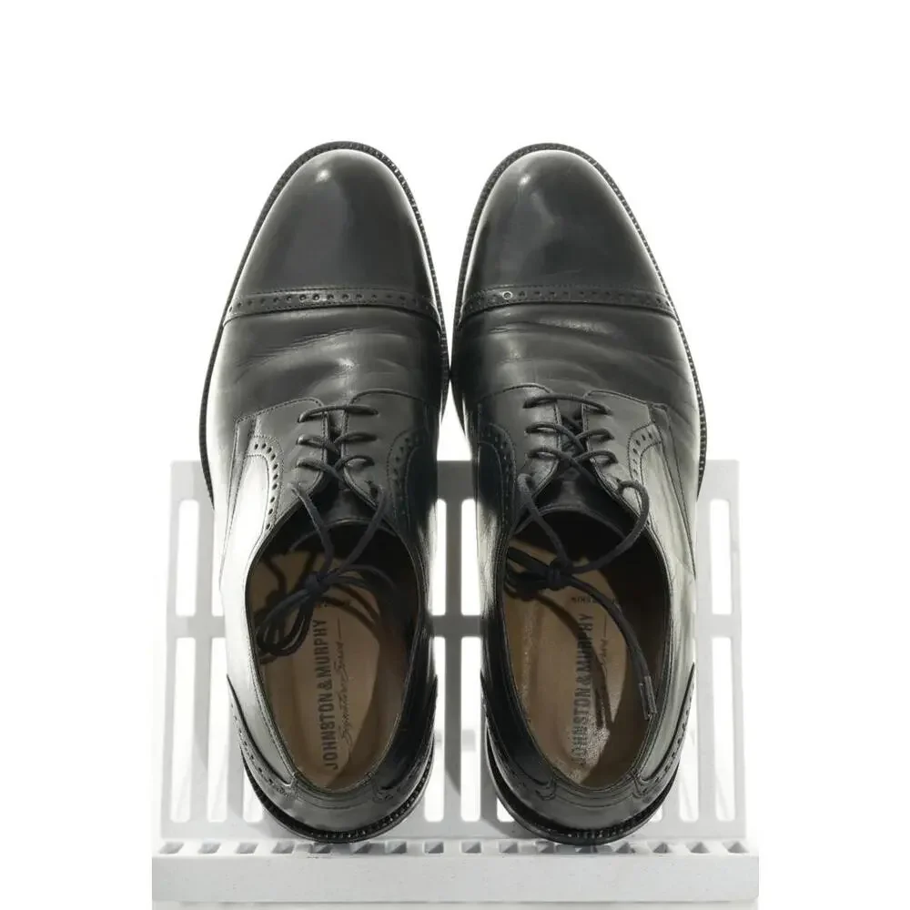 Johnston And Murphy Cap Toe Black Leather Oxfords Men's Sz 8.5M Shoes